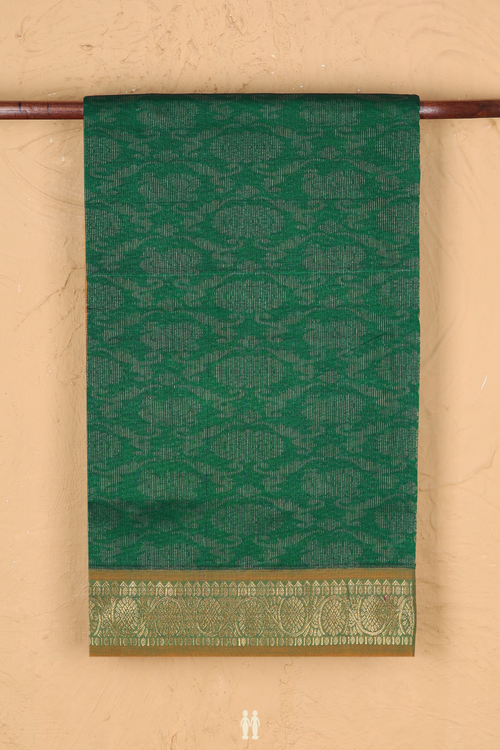 Silk Cotton Saree In Forest Green With Peacock Design