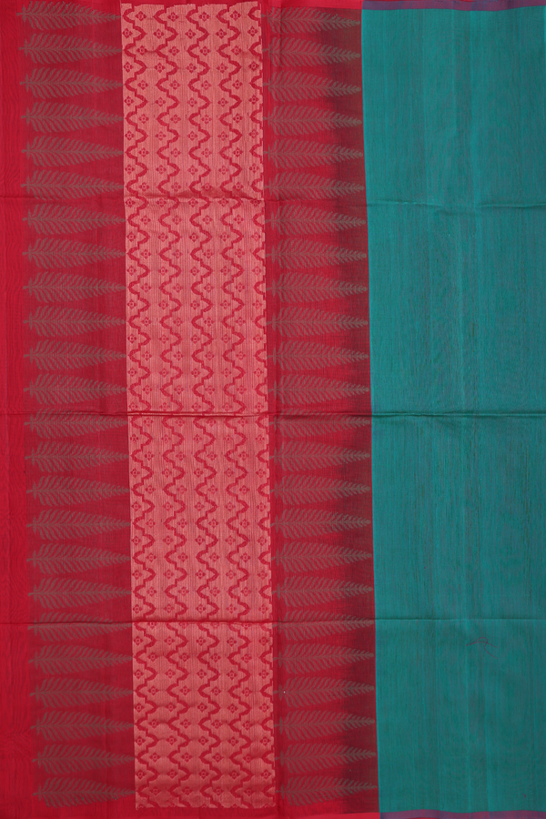 Kora Silk Cotton Saree In Peacock Green With Zari Motifs