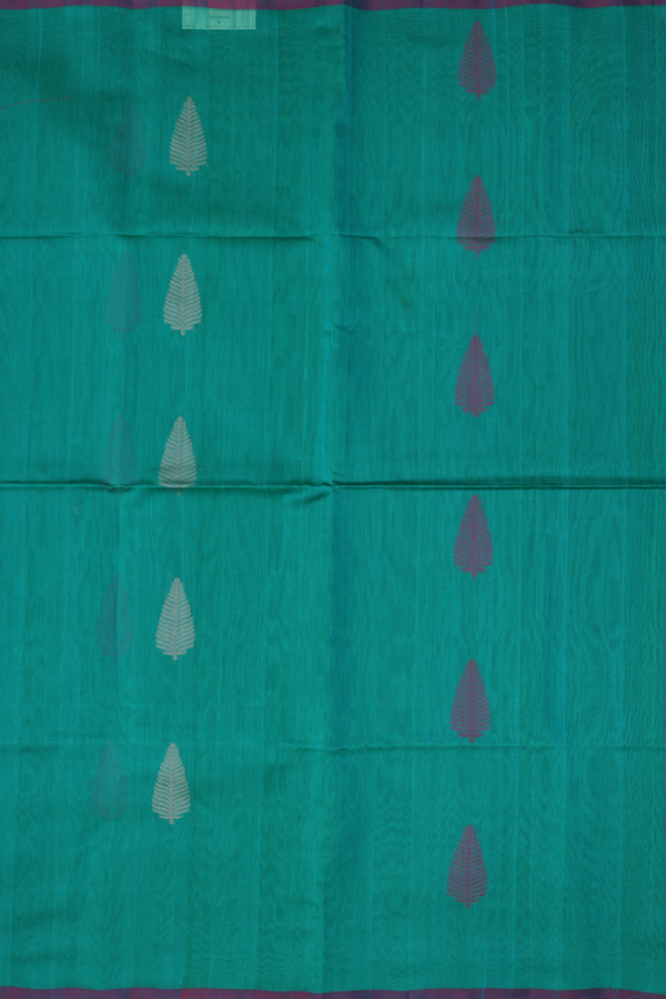 Kora Silk Cotton Saree In Peacock Green With Zari Motifs