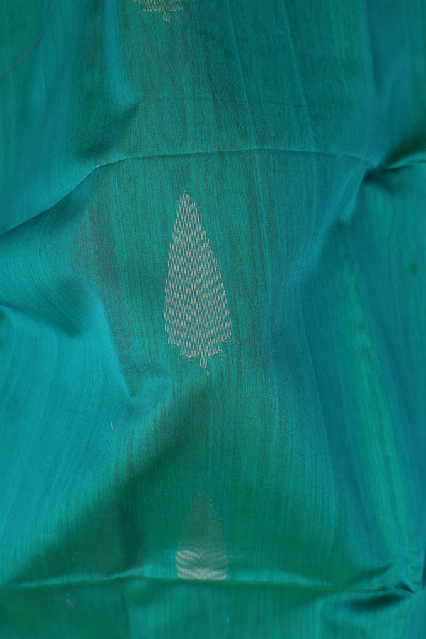 Kora Silk Cotton Saree In Peacock Green With Zari Motifs