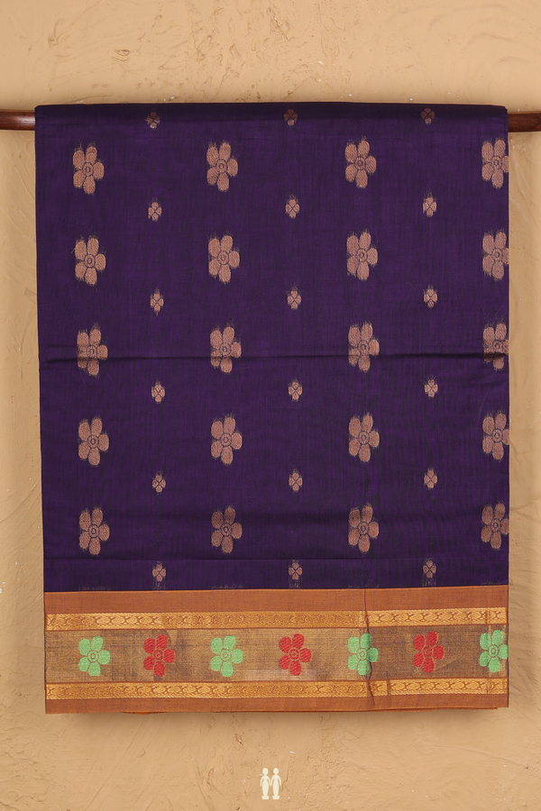 Venkatagiri Cotton Saree In Regal Purple With Floral Buttas