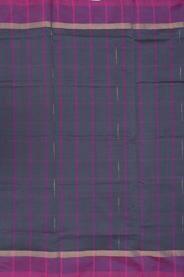 Semi Silk Cotton Saree In Charcoal Grey With Checks Design