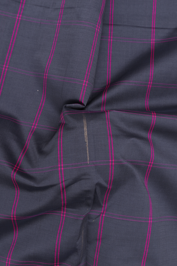 Semi Silk Cotton Saree In Charcoal Grey With Checks Design