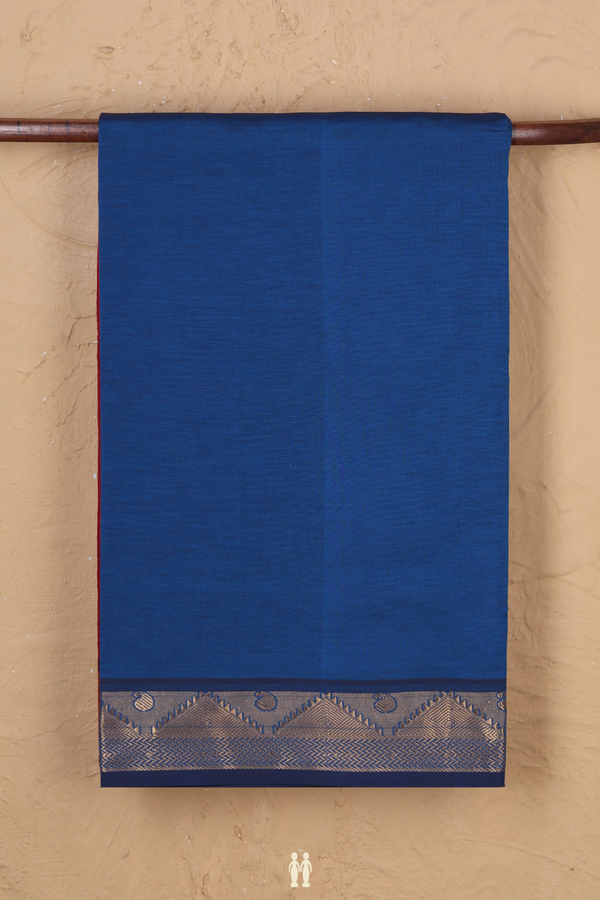 Semi Silk Cotton Saree In Blue With Zari Border