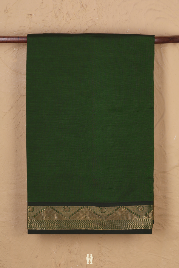 Semi Silk Cotton Saree In Leaf Green With Zari Border