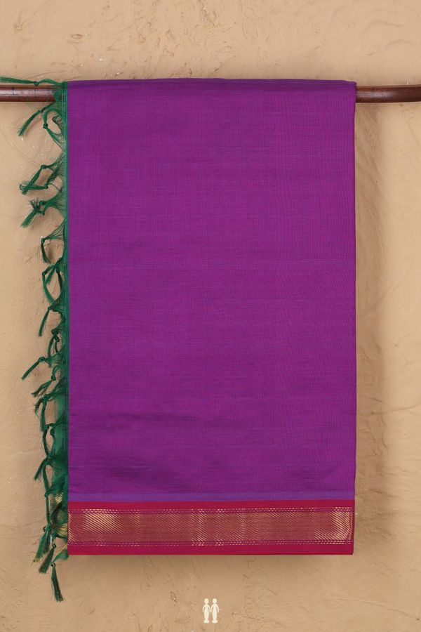 Semi Silk Cotton Saree In Purple With Twill Weave Border