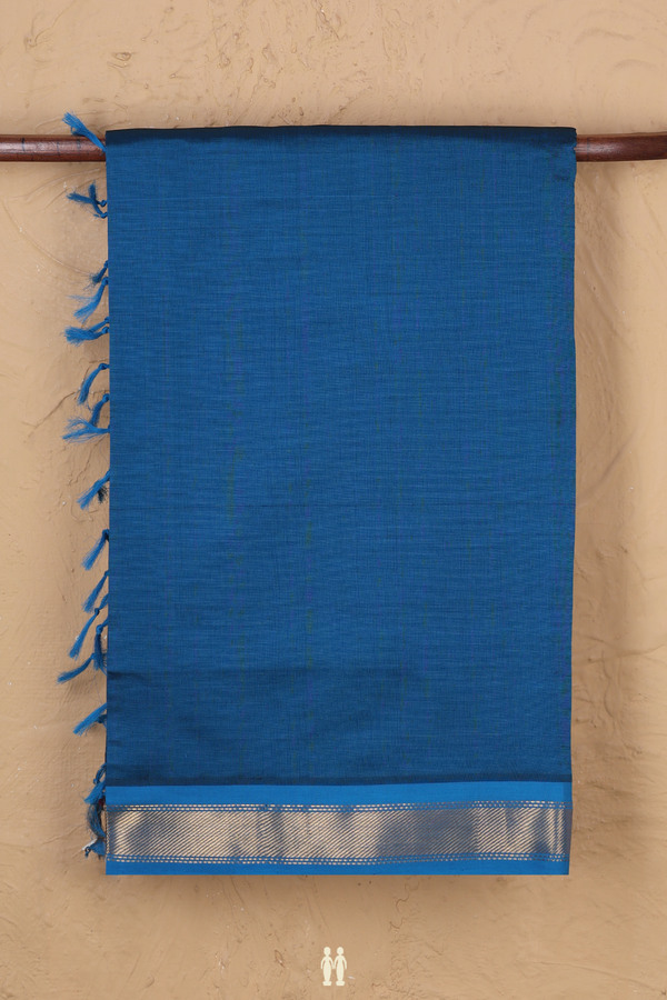 Semi Silk Cotton Saree In Blue With Twill Weave Border