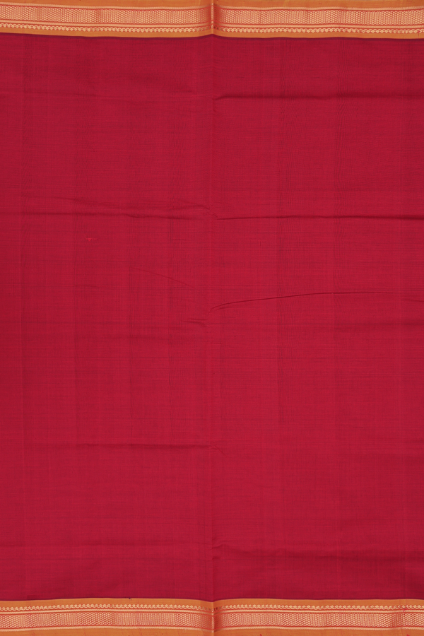 Semi Silk Cotton Saree In Red With Contrast Border