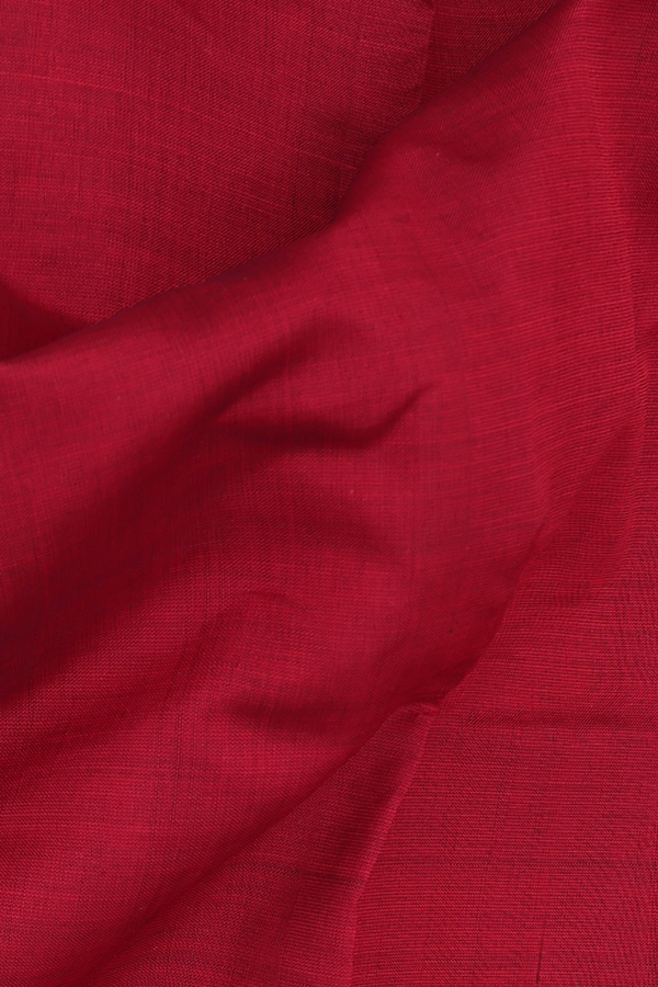 Semi Silk Cotton Saree In Red With Contrast Border