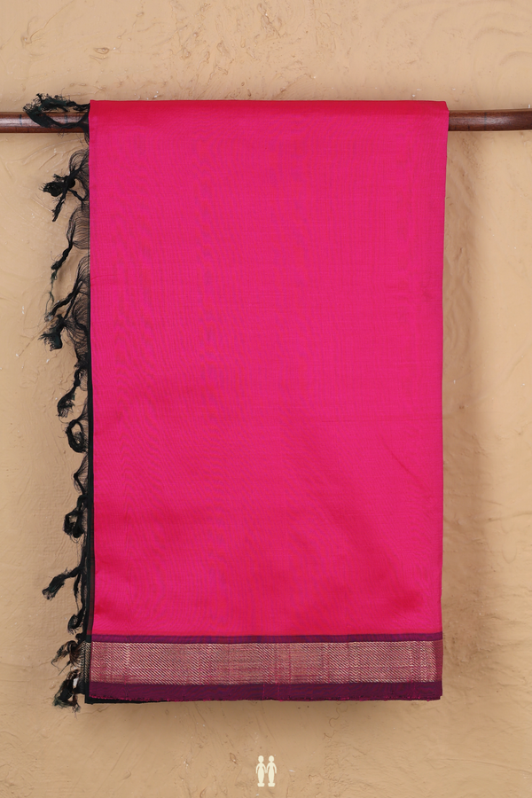 Semi Silk Cotton Saree In Pink With Twill Weave Border