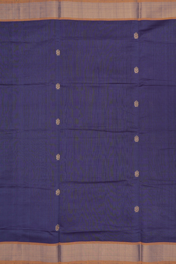 Semi Silk Cotton Saree In Charcoal Grey With Zari Buttas