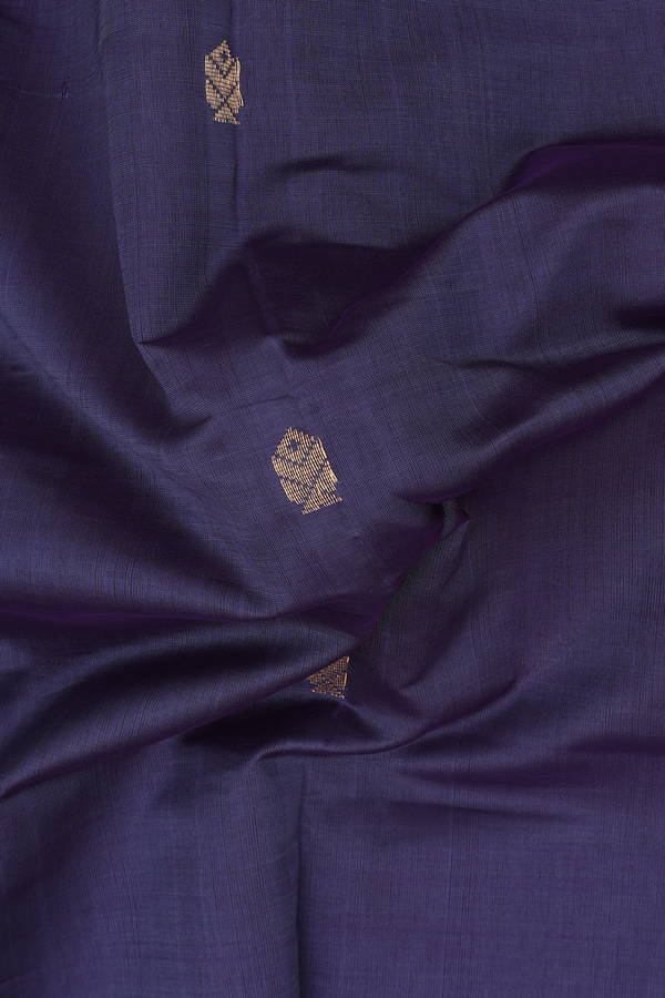 Semi Silk Cotton Saree In Charcoal Grey With Zari Buttas