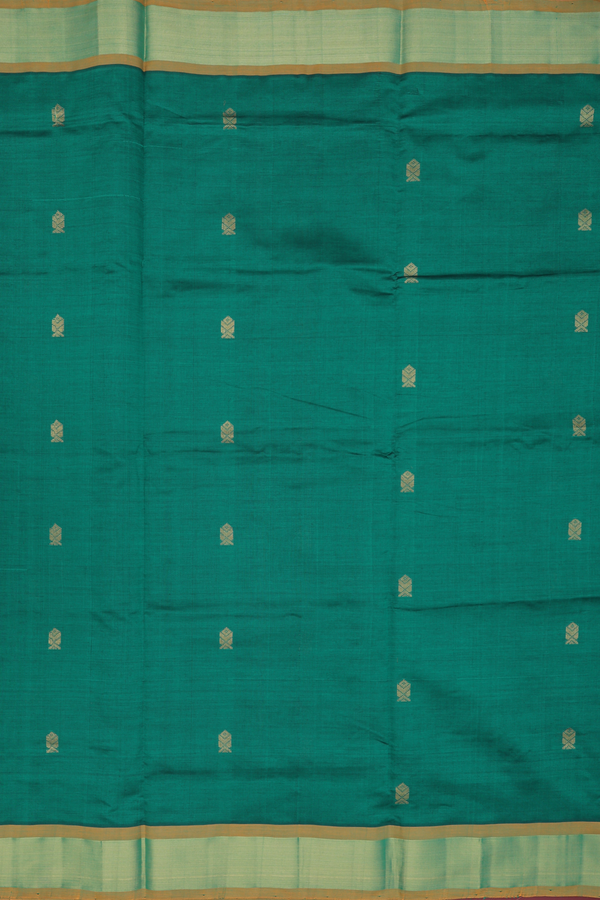 Semi Silk Cotton Saree In Green With Zari Buttas