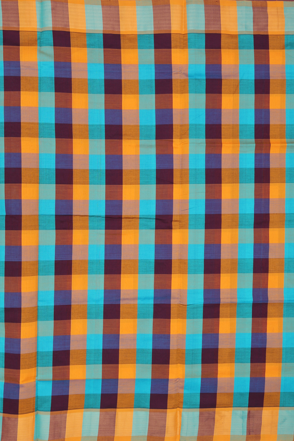 Semi Silk Cotton Saree In Multicolor With Checks Design