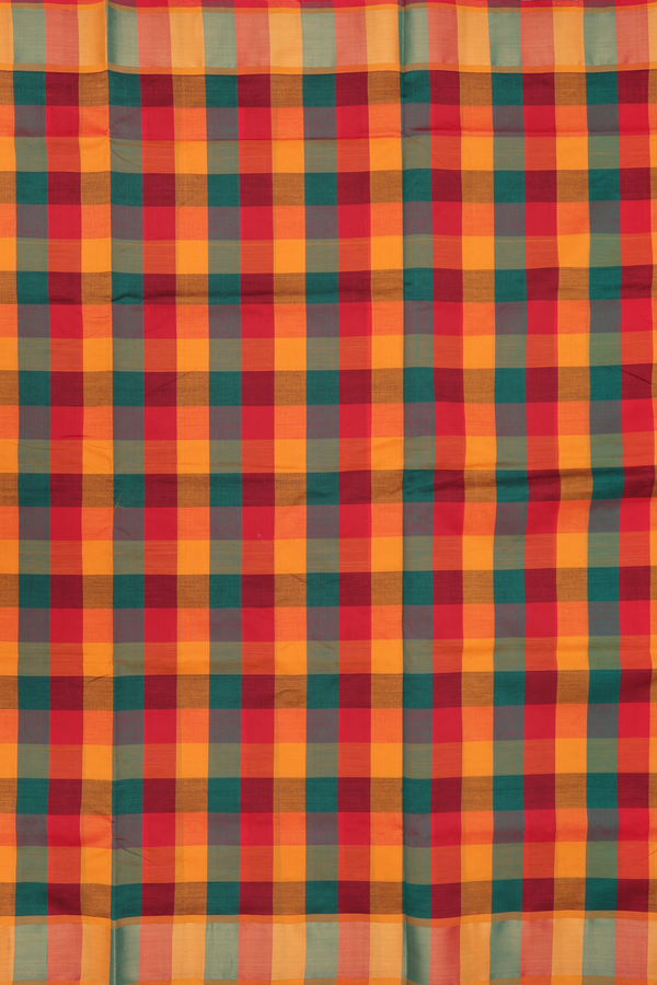 Semi Silk Cotton Saree In Multicolor With Checks Design