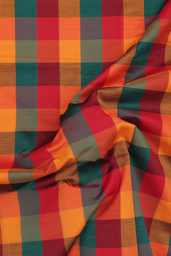 Semi Silk Cotton Saree In Multicolor With Checks Design