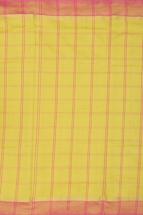 Semi Silk Cotton Saree In Yellow With Checks Design