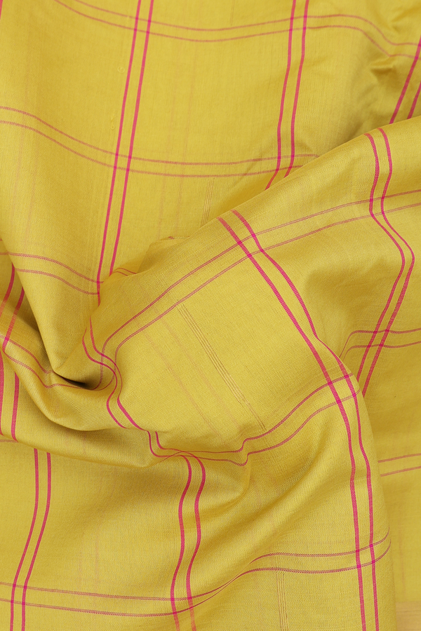 Semi Silk Cotton Saree In Yellow With Checks Design