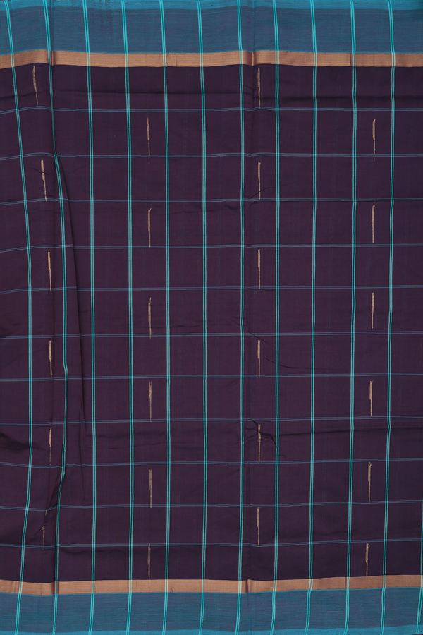 Semi Silk Cotton Saree In Dark Oak Brown With Checks Design