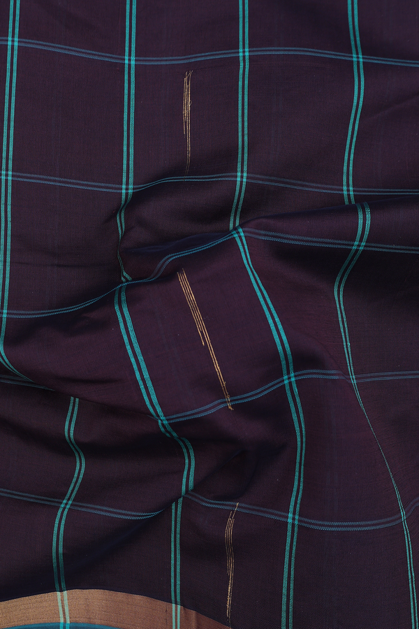 Semi Silk Cotton Saree In Dark Oak Brown With Checks Design
