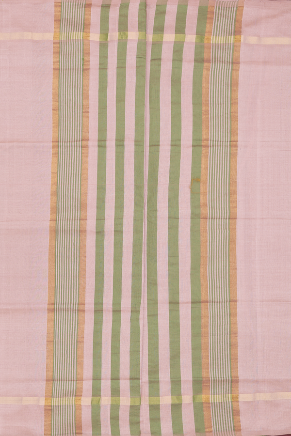 Semi Silk Cotton Saree In Green With Stripes Design