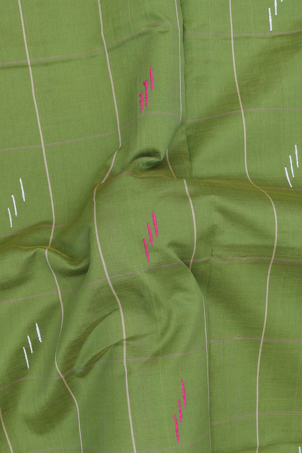 Semi Silk Cotton Saree In Green With Stripes Design