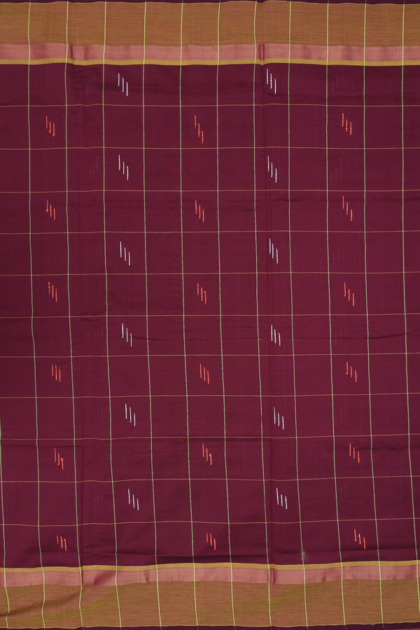 Semi Silk Cotton Saree In Coffee Brown With Checks Design