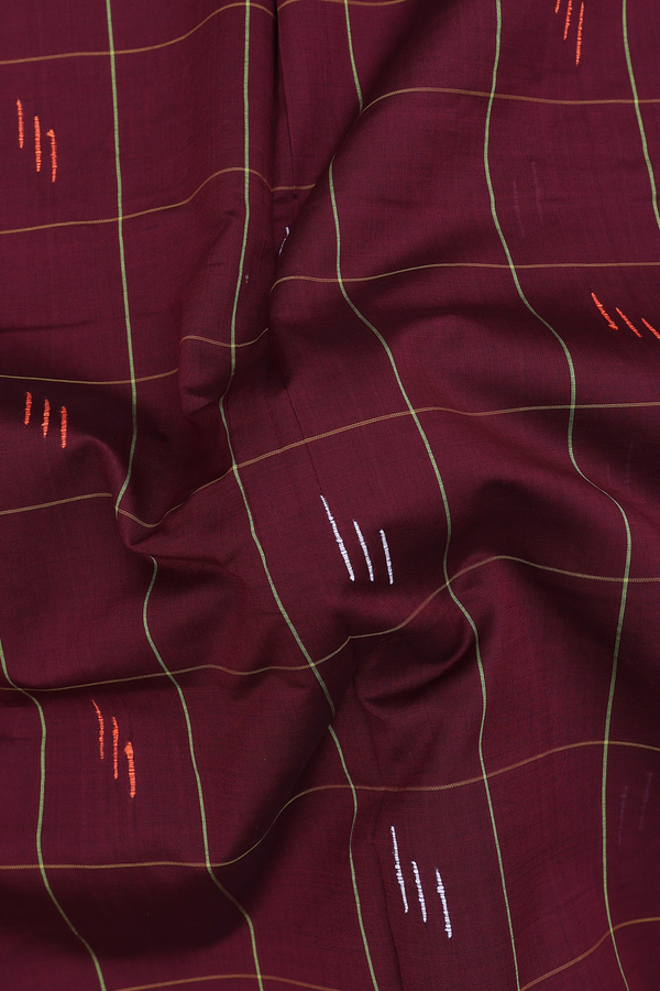 Semi Silk Cotton Saree In Coffee Brown With Checks Design