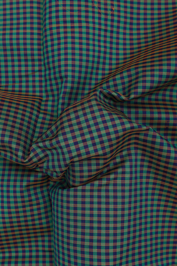 Semi Silk Cotton Saree In Blue And Green With Checks Design