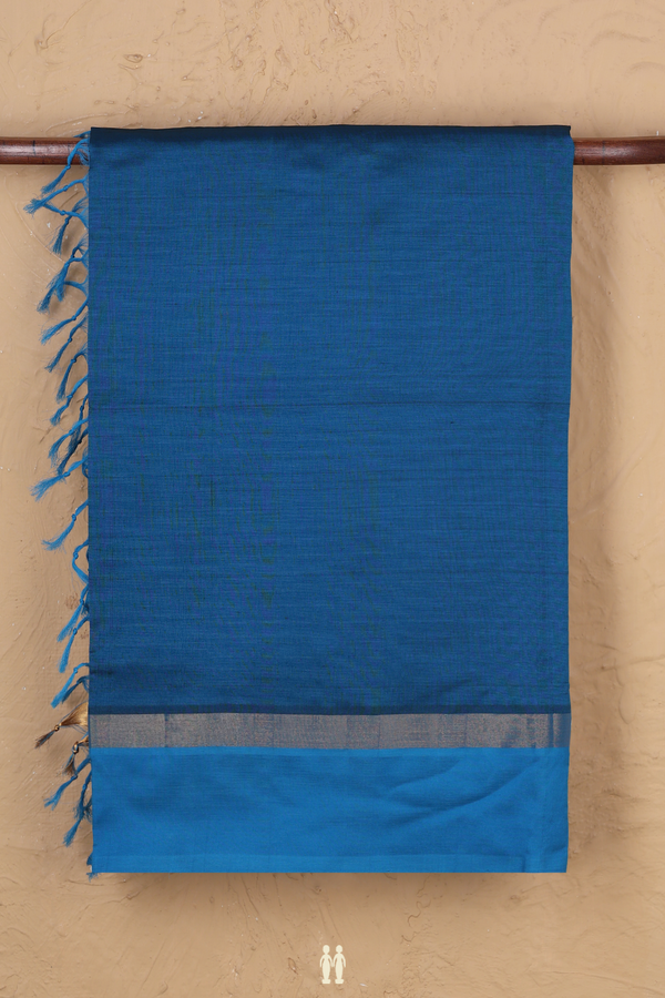 Semi Silk Cotton Saree In Blue With Zari Border