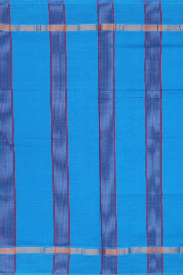Semi Silk Cotton Saree In Blue With Zari Border