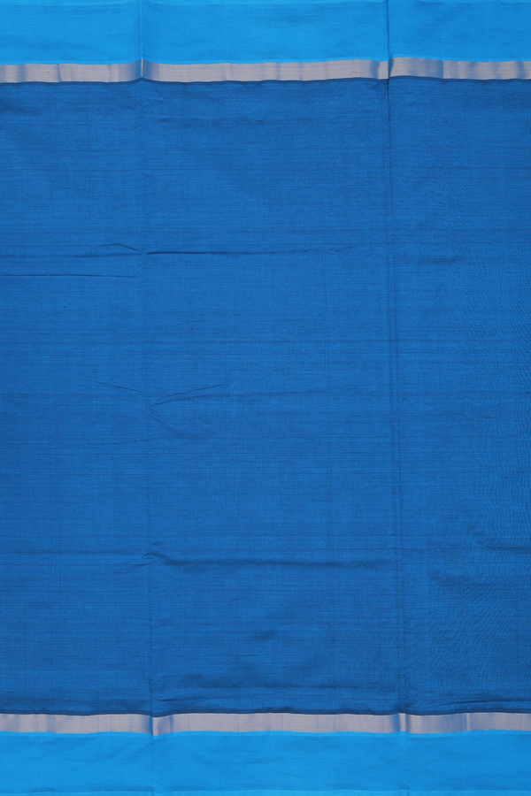 Semi Silk Cotton Saree In Blue With Zari Border