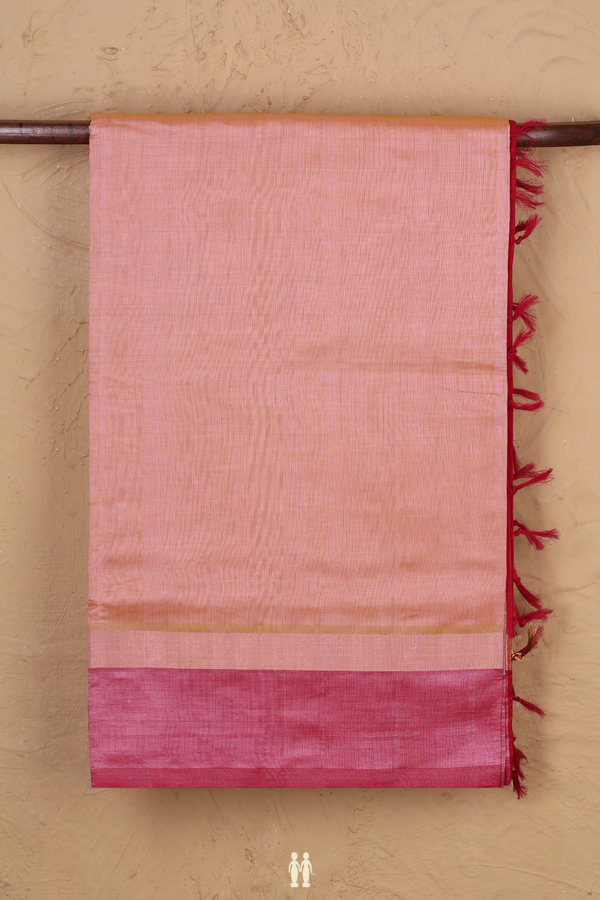 Semi Silk Cotton Saree In Peach With Contrast Border