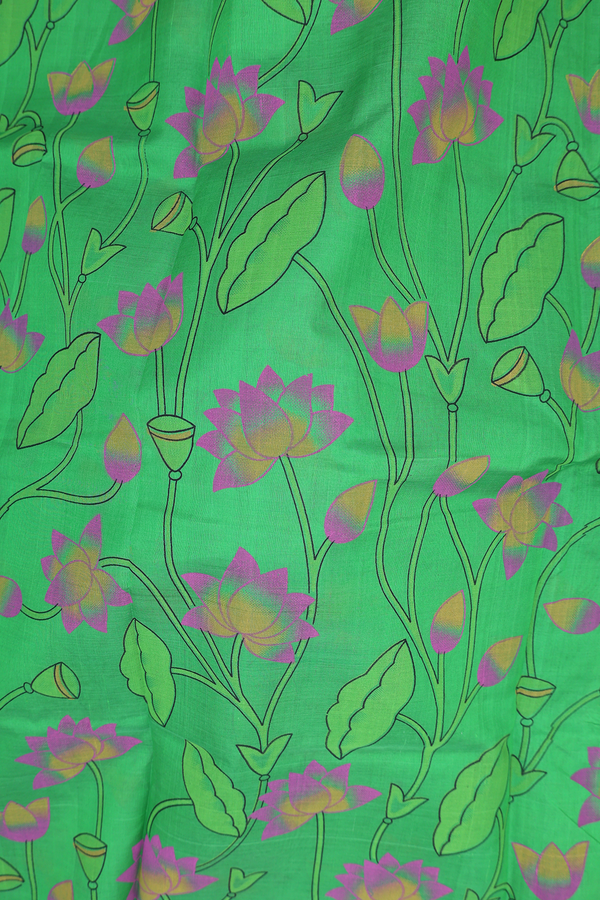 Traditional Silk Cotton Saree In Green With Floral Design