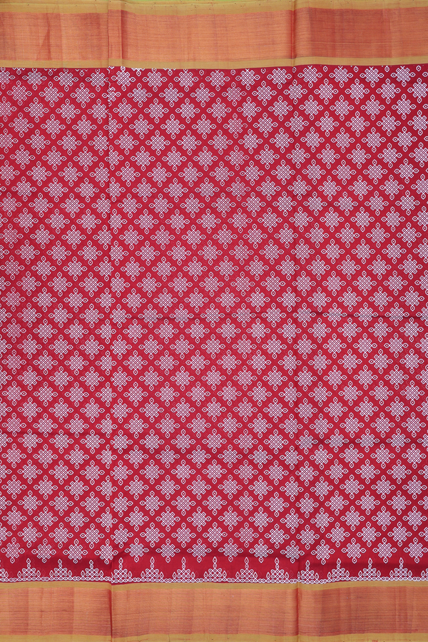 Traditional Silk Cotton Saree In Red With Kolam Buttas