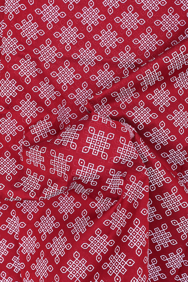 Traditional Silk Cotton Saree In Red With Kolam Buttas