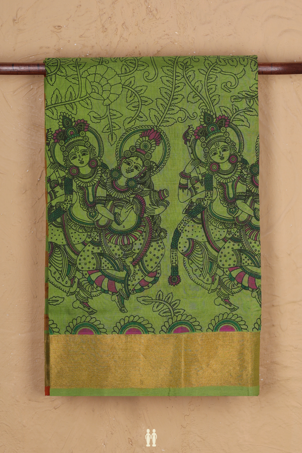 Traditional Silk Cotton Saree In Green With Printed Design
