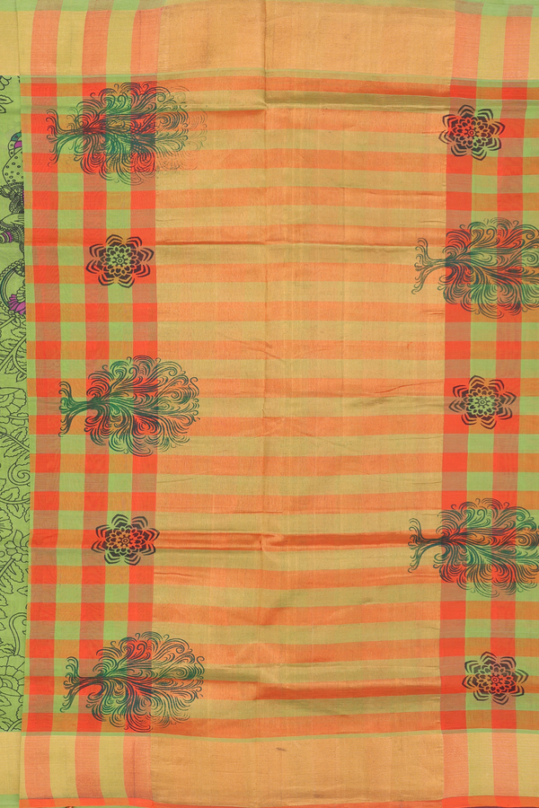 Traditional Silk Cotton Saree In Green With Printed Design