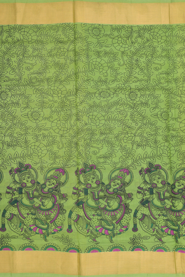 Traditional Silk Cotton Saree In Green With Printed Design
