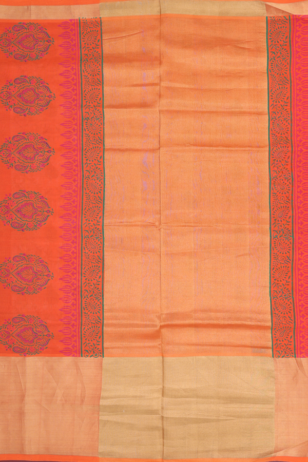 Traditional Silk Cotton Saree In Cream With Paisley Design