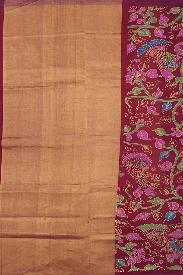 Traditional Silk Cotton Saree In Maroon With Peacock Design
