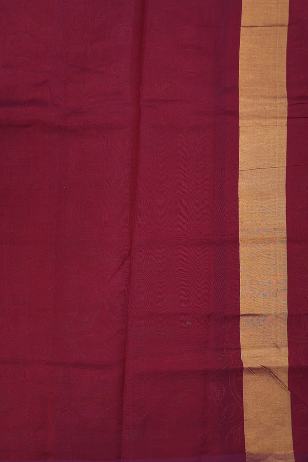 Traditional Silk Cotton Saree In Maroon With Peacock Design