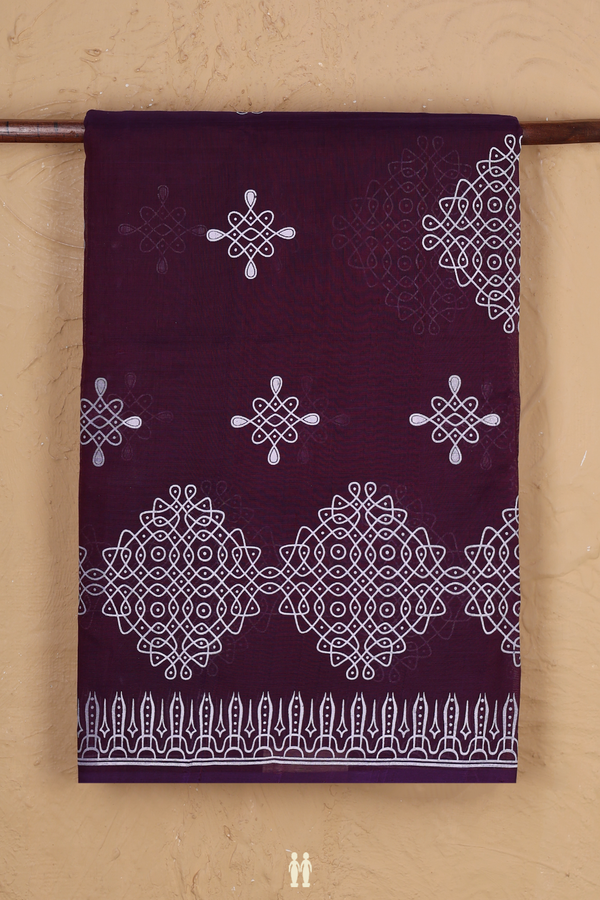 Traditional Silk Cotton Saree In Deep Purple With Kolam Motifs