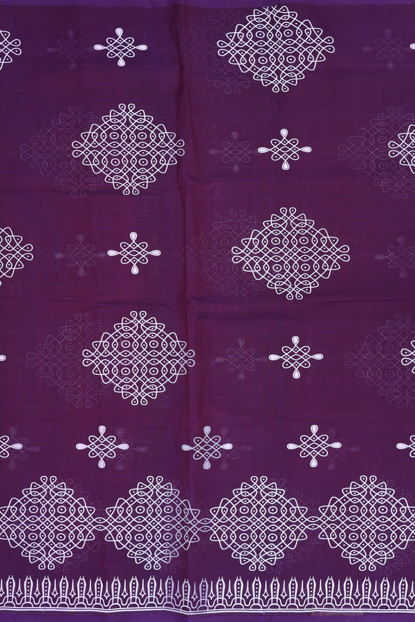 Traditional Silk Cotton Saree In Deep Purple With Kolam Motifs