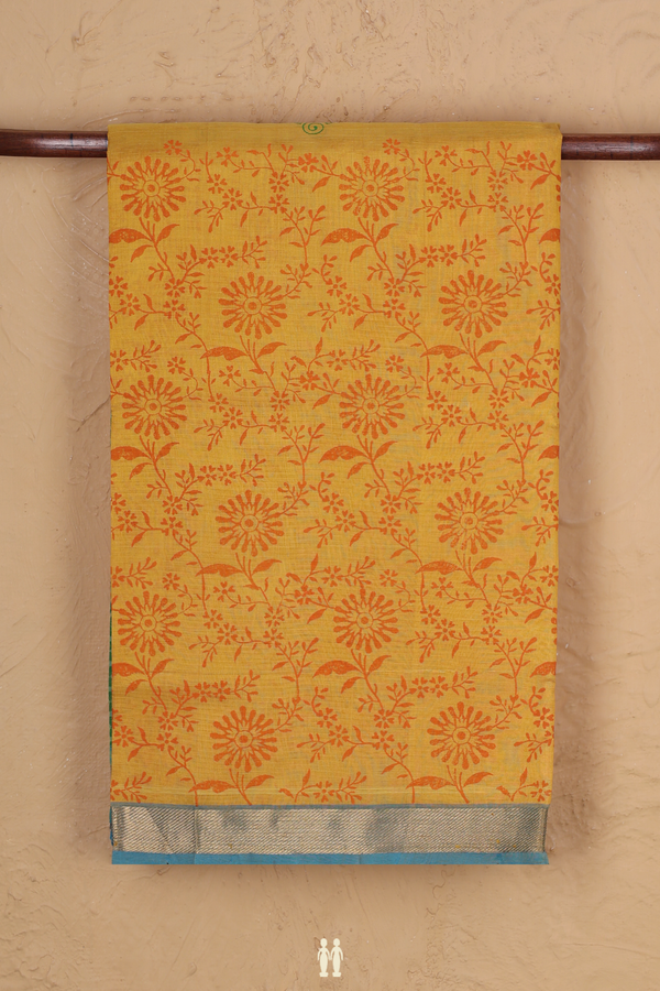 Traditional Silk Cotton Saree In Yellow With Half And Half