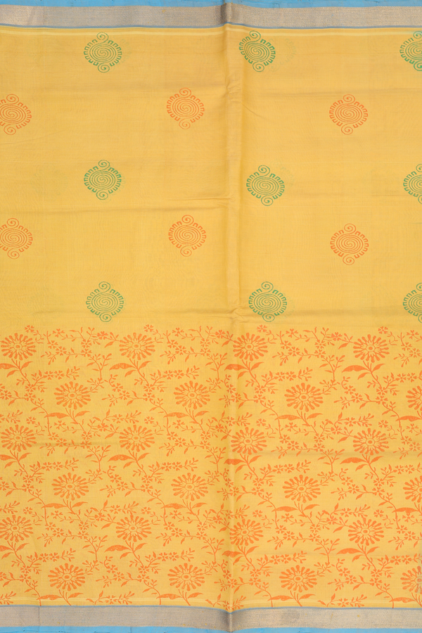 Traditional Silk Cotton Saree In Yellow With Half And Half
