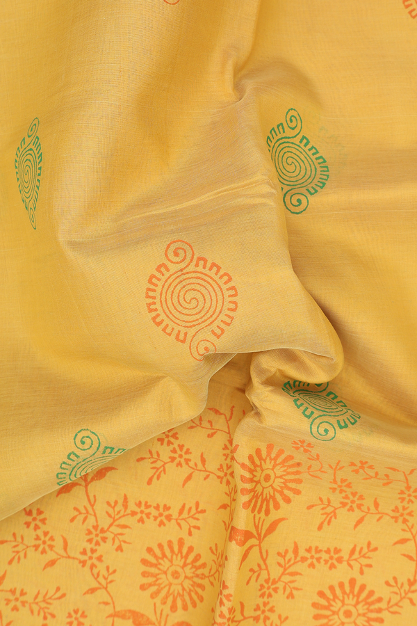 Traditional Silk Cotton Saree In Yellow With Half And Half