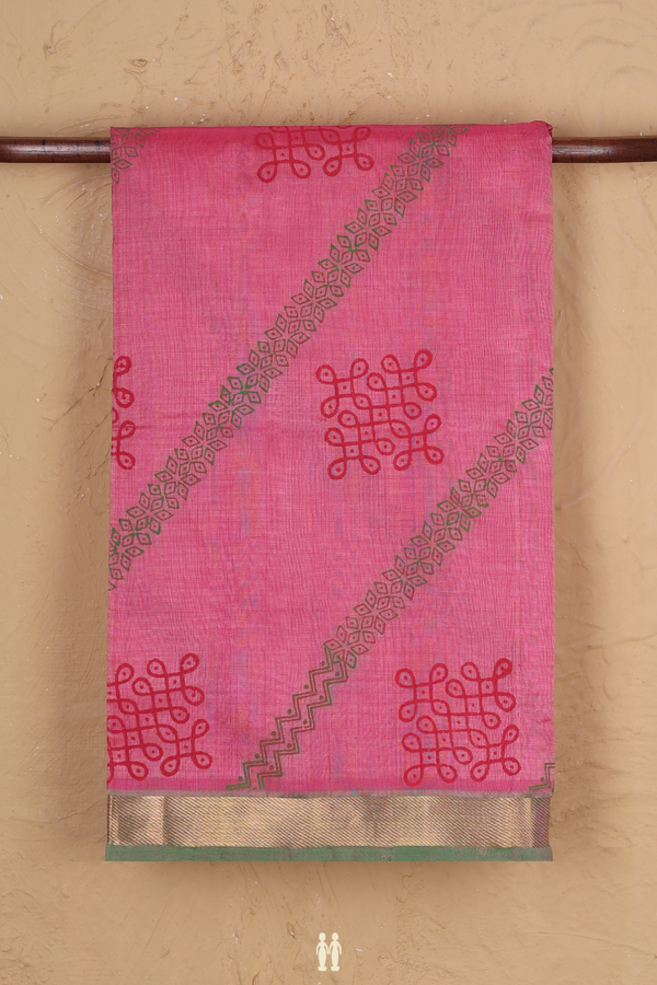 Traditional Silk Cotton Saree In Pink With Kolam Motifs