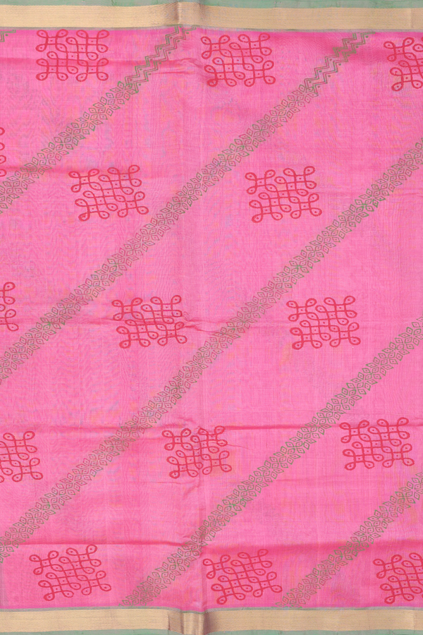 Traditional Silk Cotton Saree In Pink With Kolam Motifs