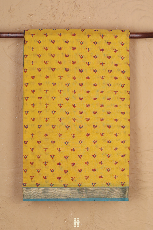 Traditional Silk Cotton Saree In Yellow With Floral Buttas